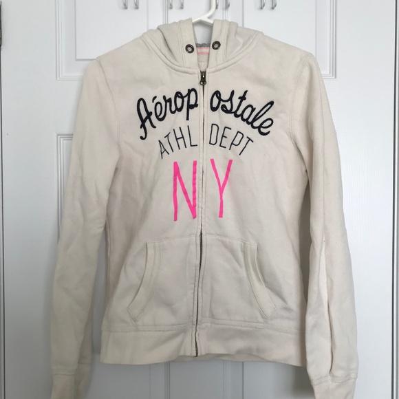 Y2K Aeropostale Zip Up Hoodie Sweater L White Pink - Picture 1 of 3